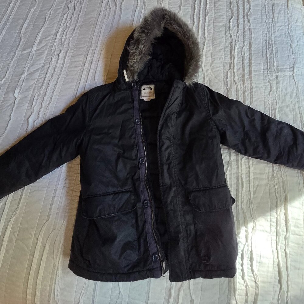 Gymboree size medium 7/8 boys winter coat faux fur hood